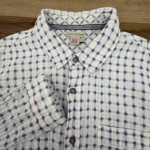 Carbon2Cobalt Shirt Mens Large White Cotton Long Sleeve Aztec Print Blue